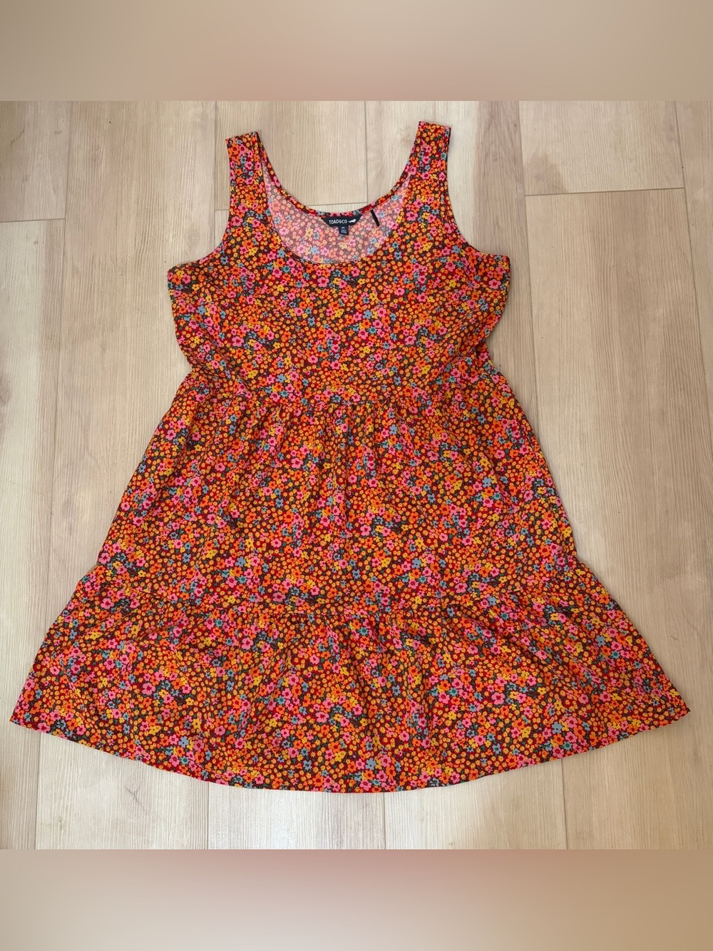 Toad&Co Women's Bright Orange and Pink Floral Tiered Tank Dress